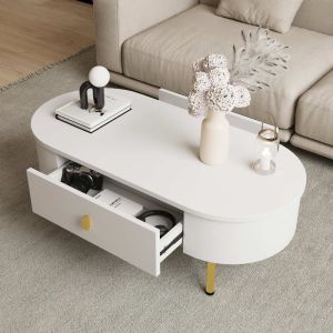 Mesa de centro com 2 gavetas branco e dourado 40x108x50cm