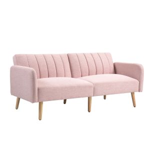 Sofá cama 173x75x73 cm poliéster, espuma e madeira color rosa Homcom