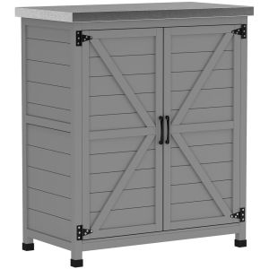 Armário de jardim 79x43x92 cm madeira de abeto e aço galvanizado color gris