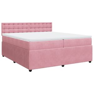 vidaXL cama box spring con colchón terciopelo rosa 200x200 cm