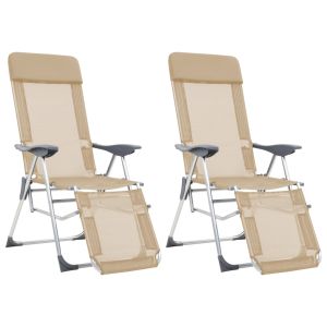 vidaXL sillas de camping plegables reposapiés 2 uds textilene crema