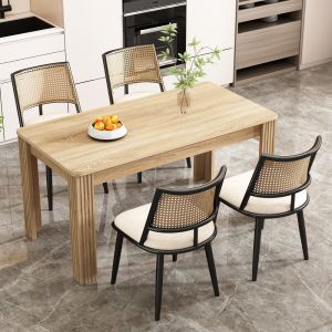 Conjunto de 4 cadeiras de jantar em rattan e pu preto