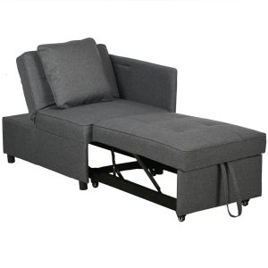 Sofá cama individual 65x98x69 cm madeira e poliéster color gris Homcom