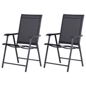 Cadeiras dobráveis de 2 peças aço, tecido textilene preto