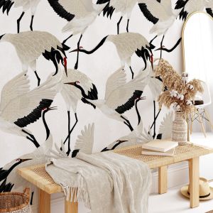 Papel de parede branco com garças