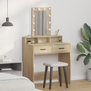 Mesa de maquiagem com luzes LED carvalho sonoma 79x41x140 cm wf757321