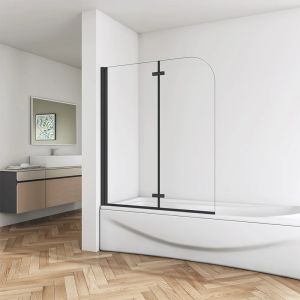 Aica tela de banho dobrável,6mm,anti-calcário,preto fosco,(880-900)x1400mm