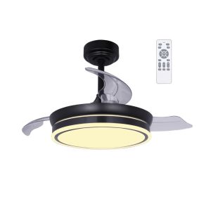 Ventoinha de teto pequeno retrátil com luz LED 46w perla mini preto 3cct