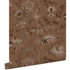 Estahome papel de parede flores vintage castanho terracota 50 x 900 cm