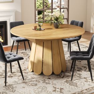 Mesa de jantar extensível redonda madeira natural 76x118x118cm