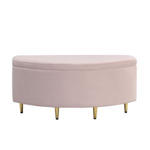 Banco estofado com arrumação em veludo rosa 90 x 40 x 42 cm