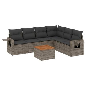 vidaXL set de sofás de jardín 7 piezas con cojines ratán pe gris