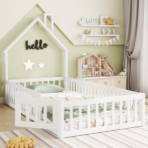 Cama infantil 90x200cm madeira formato chamine com grade branco