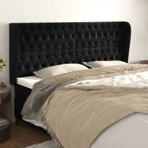Cabeceira de cama c/ abas veludo 183x23x118/128 cm preto ptob7871