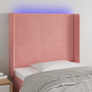 Cabeceira de cama c/ luzes LED veludo 93x16x118/128 cm rosa ptob4064