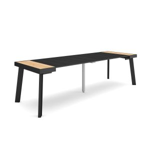 Mesa extensível, 58/262x90x73cm, carvalho e preto, pés de madeira rf3026