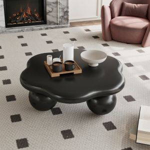 Mesa de centro orgânica em mdf preto 31x79x79cm