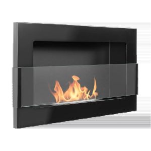 Lareira bioetanol preta brilhante 65x40 cm com vidro