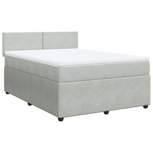 vidaXL cama box spring con colchón terciopelo gris claro 140x200 cm