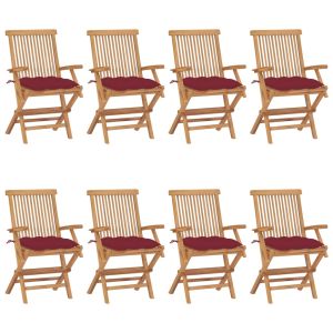 vidaXL sillas de jardín 8 uds madera teca con cojines rojo tinto