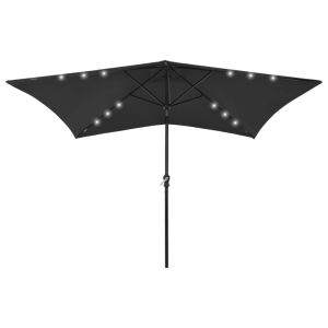 Guarda-sol de jardim com luzes LED e poste de aço 2x3 m preto ergft2425