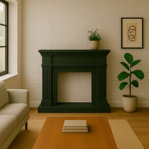 Moldura para lareira em mdf preto cornice sinalizada camino caldera