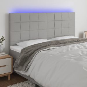 Cabeceira cama c/ luzes LED tecido 180x5x118/128cm cinza-claro ptob7869