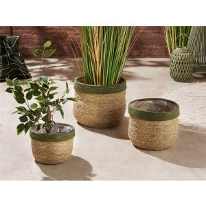 Vaso de fibra natural com borda verde, 30 cm. S/3 35dx30 cm