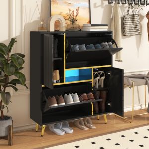 Sapateira com 2 portas frente brilhante preto 96x80x25cm