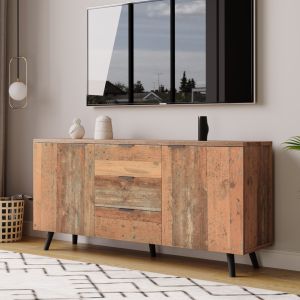 Aparador vintage com 3 gavetas castanho 70x140x35cm