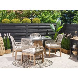 Conjunto de refeição de jardim 4 lugares olbia com almofadas betão creme