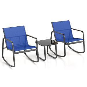 Set patio 3 piezas - 2 sillas mecedoras y mesa vidrio templado