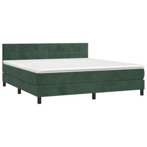vidaXL cama box spring con colchón terciopelo verde oscuro 180x200 cm