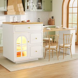 Ilha de cozinha extensível com LED rgb branco 93,5x195,5x59cm