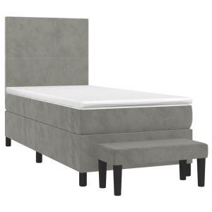 vidaXL cama box spring con colchón terciopelo gris claro 90x190 cm
