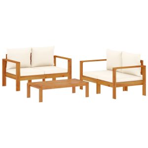 vidaXL set de sofás de jardín con cojines 3 pzas madera maciza acacia
