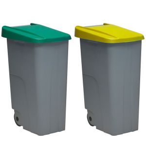 Denox pack de 2 contenedores reciclaje cerrado en verde/amarillo de 85l c/u