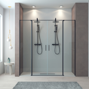 Ecrã de duche frontal 2 portas dobráveis 2 fixas pretas de 230cm