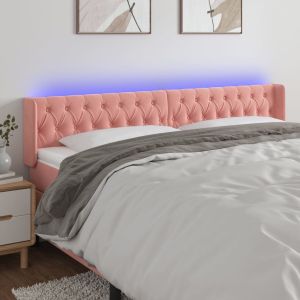 Cabeceira de cama c/ luzes LED veludo 203x16x78/88 cm rosa ptob3750