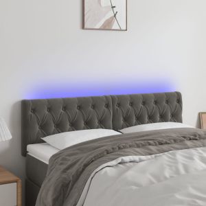 Cabeceira de cama c/luzes LED veludo 144x7x78/88cm cinza-escuro
