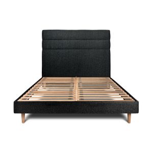 Cama de 135x190 cm com cabeceira de linha - tecido bouclette - preto