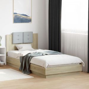 Cama c/ cabeceira/luzes LED 90x200 cm carvalho sonoma seaw5911