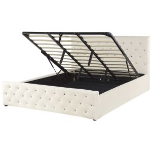 Sommier com arrumação amiens veludo creme claro 180 x 200 cm