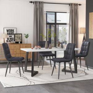 Conjunto mesa de jantar retangular em mdf cinzento com 4 cadeiras