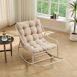 Cadeira de balanço externa bege aço 75x116x82cm assento acolchoado