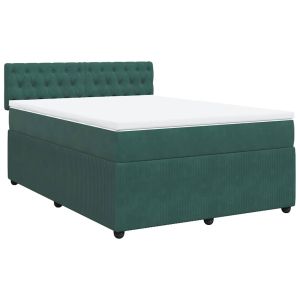 vidaXL cama box spring con colchón terciopelo verde oscuro 140x190 cm