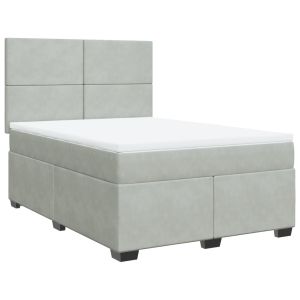 vidaXL cama box spring con colchón terciopelo gris claro 140x200 cm