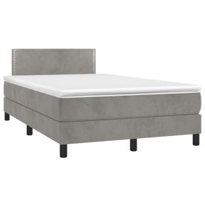 vidaXL cama box spring con colchón terciopelo gris claro 120x190 cm