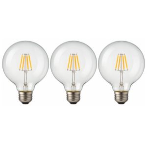 Pack x3 lâmpada globo LED g125 E27 filamento 8w 800lm. Luz quente 2700k
