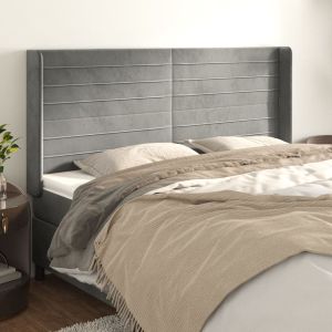 Cabeceira cama c/ abas veludo 203x16x118/128 cm cinzento-claro ptob6816